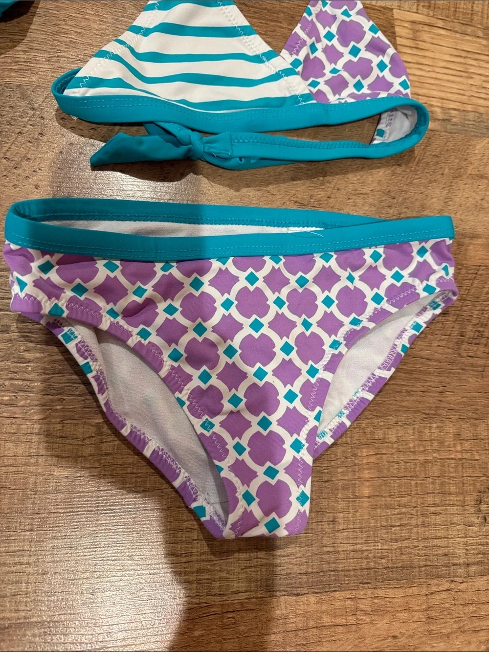 Kids Purple & Teal 3-Piece Swim Set - Rash Guard, Bikini Top & Bottom Size 5